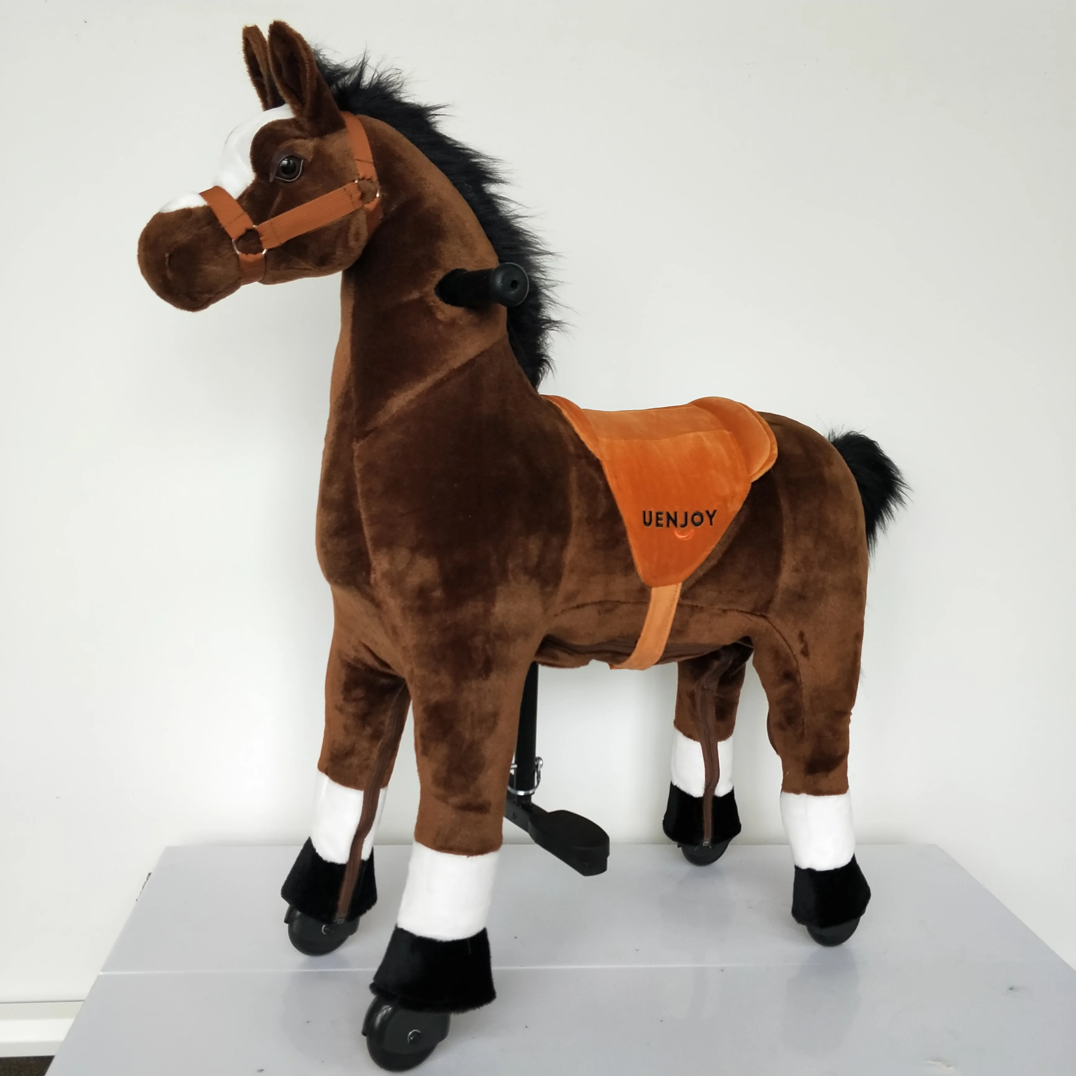 Ride-On Horse Mechanical ony Brown with White Hoof Giddy up ony Plush Walking Animal
