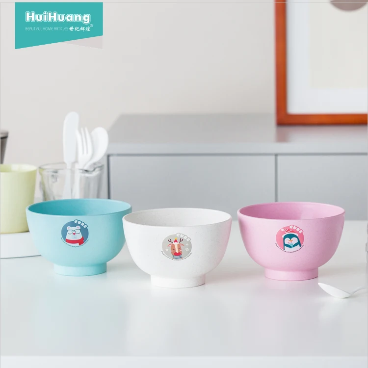 2019 новый продукт, оптовая продажа, мультяшный дизайн, 1 комплект, 3 шт., без БФА, пластиковая чаша из пшеничной соломы, многоразовая пластиковая чаша, круглая пластиковая чаша