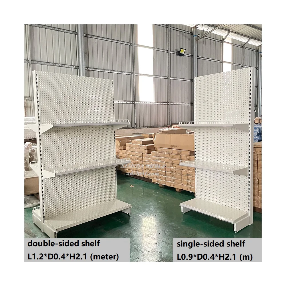 Logo Customize Shelf Rack Display Double-sides Iron Gondola Pegboard Supermarket Shelves