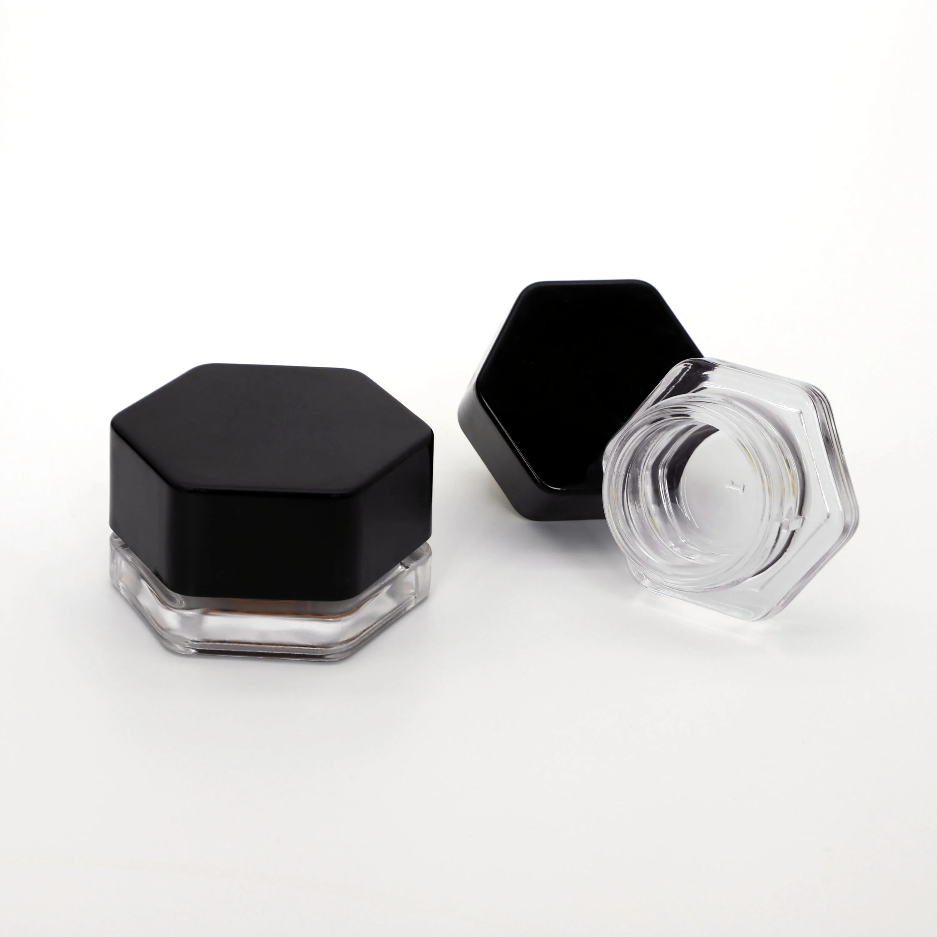 3g 5g 7g 9g white clear black glass matt gloss packaging cosmetic Hex  child proof glass jar for the eye cream with CR Cap