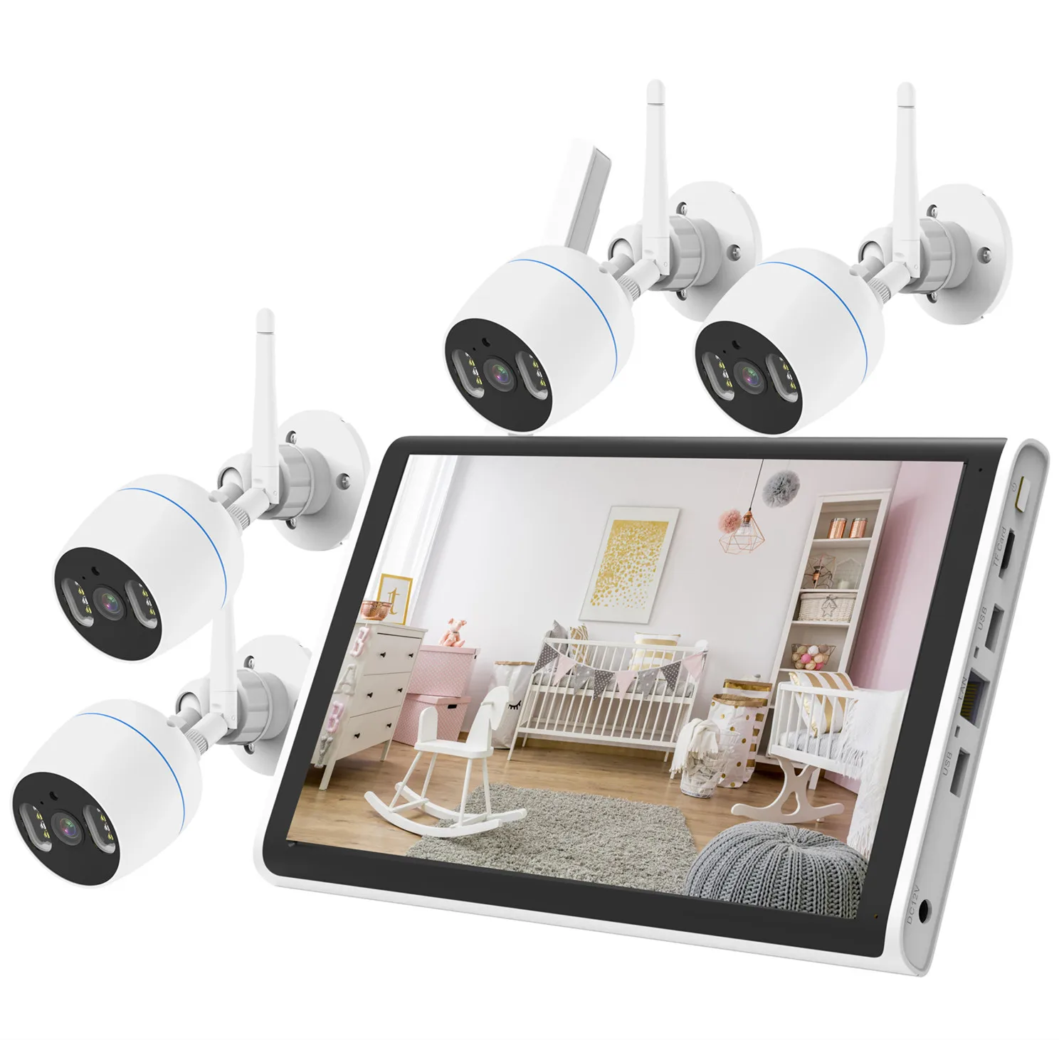 Беспроводной комплект Nvr с ЖК-монитором 10,1 дюйма, приложение TUYA 1080p, беспроводная система видеонаблюдения, 4 канала, Wi-Fi, комплект Nvr
