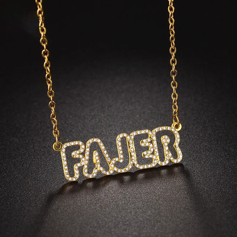 Custom Stainless Steel Jewelry 18K Gold Multiple Letters Initial Engraved Chain with Names