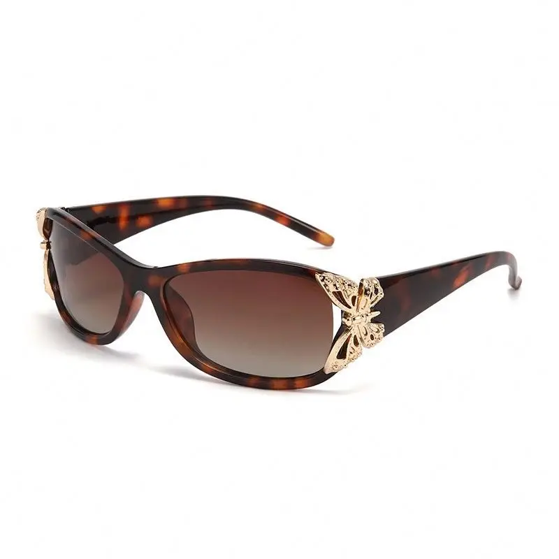 LXSP 2024 Luxury Sunglasses Y2K Polarized 3D Butterfly Sunglasses Oval Leopard Print Retro Sun Glasses UV400 Ladies  Eyewear