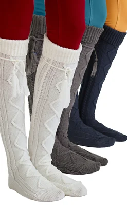 2021 Women Knitted Footed Crochet Topper Leg Warmer pom boot socks