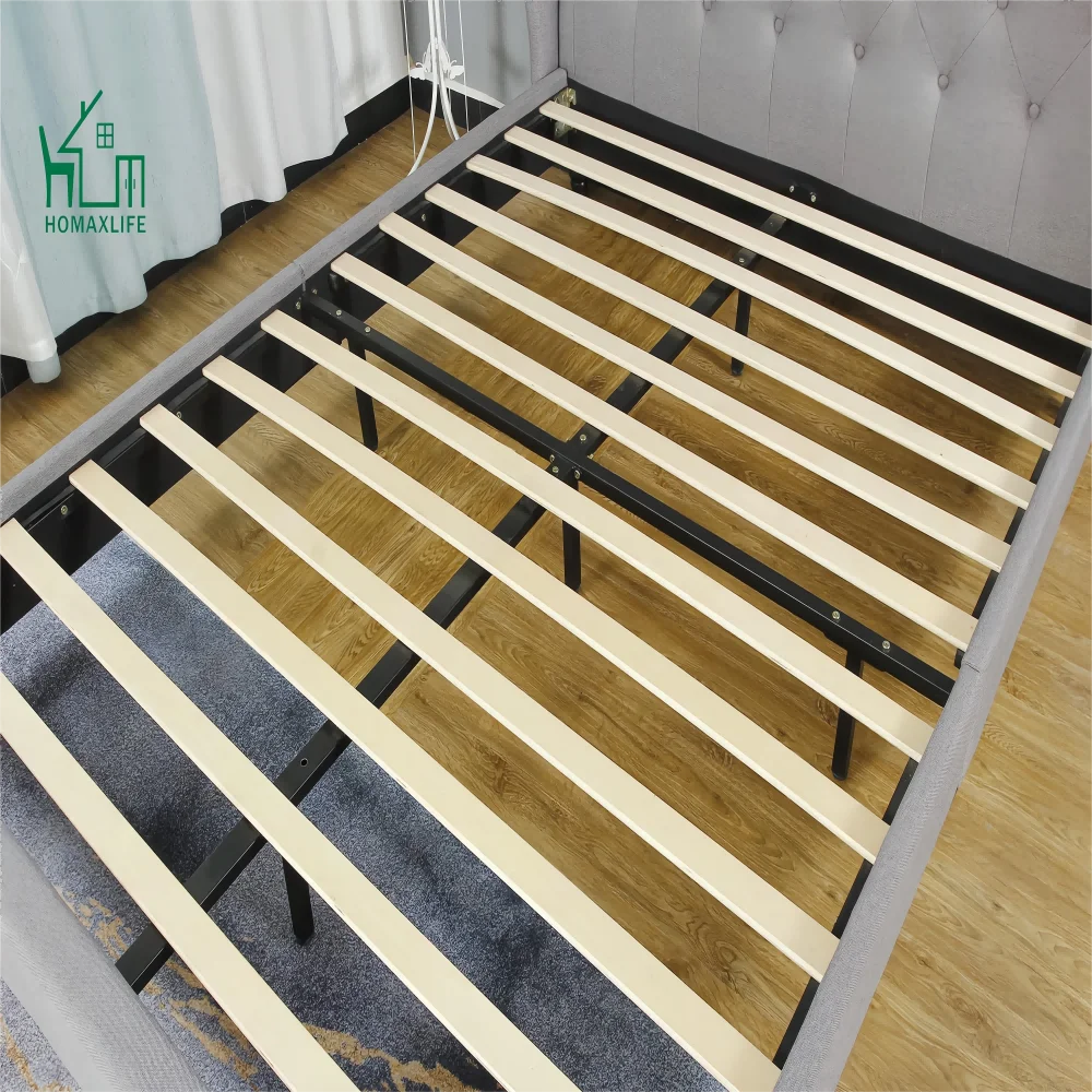 Wholesale Modern Bedroom Furniture High Fabric Buttoned Headboard  King Size Soft Bed Bedroom Furniture Upholstered Bed