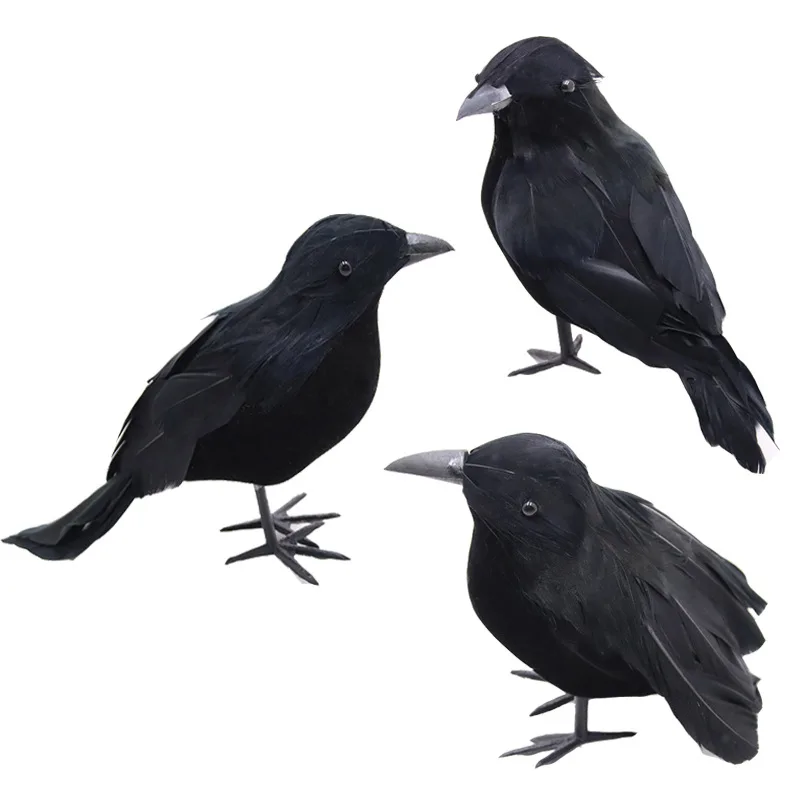 Simulation Black Crow Animal Model Artificial Crow Black Bird Raven Prop Scary Decoration for Party