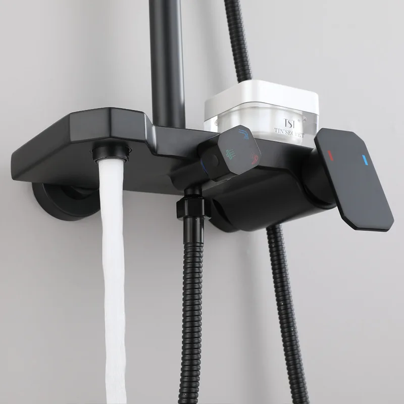 Cheap Stainless Steel 3-Way Bathroom Shower Mixer Faucet Black Finishing Shower Set with Bracket Shelf