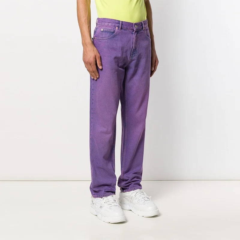 New Fashion  Denim Acid Washed  Effect  Straight Fit Jeans Casual Trousers Mens