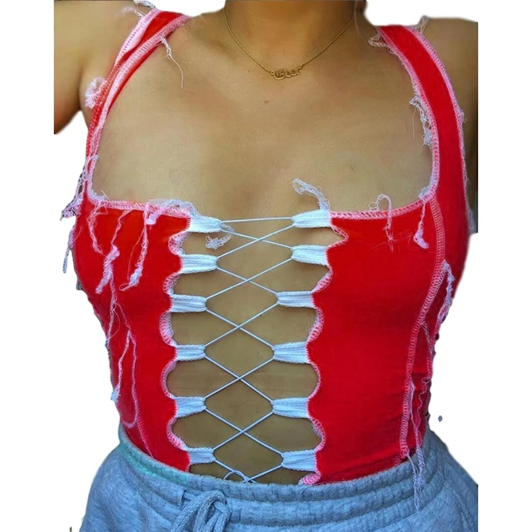 
Wholesale drawstring mesh corset vest ladies strapless corset sexy crop top off shoulder tee vest 