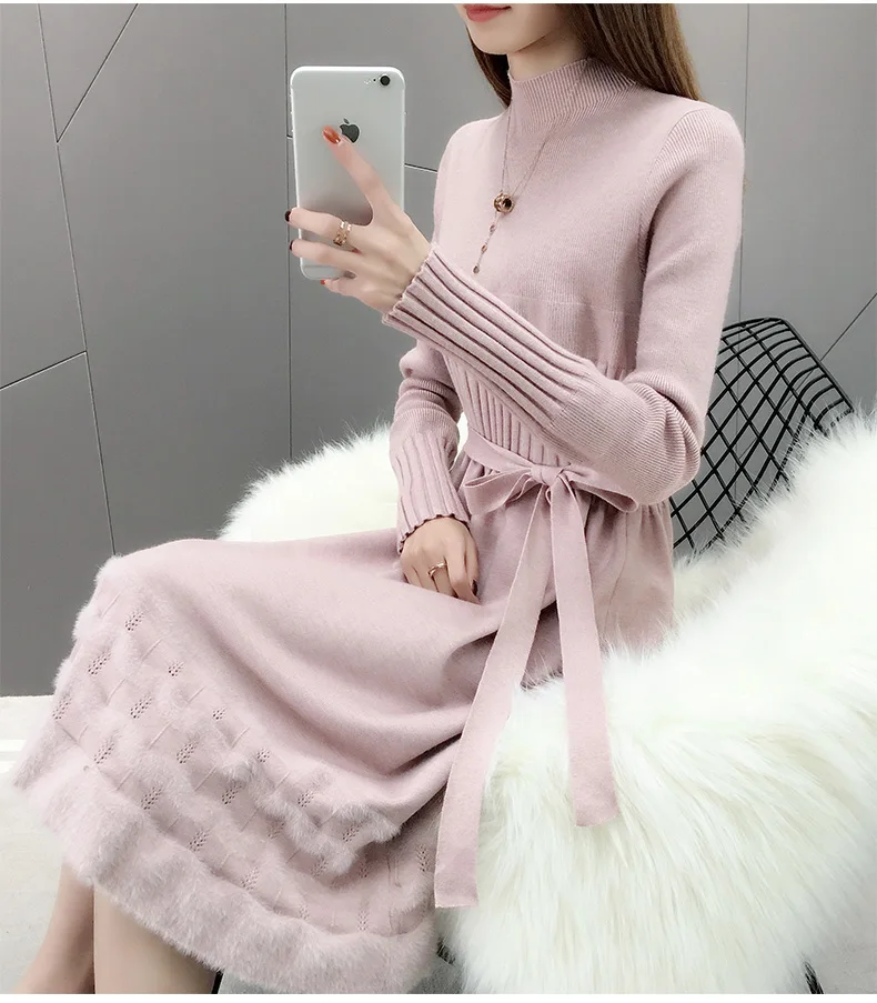 2020 spring new arrival high neck slim fit lovely girls long sweater