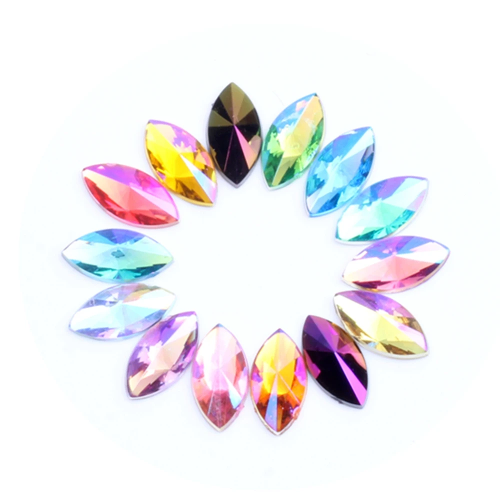 Wholesale Bulk Acrylic Rhinestones 7x15mm Flatback AB Pointed  Horse Eye For DIY  Nail Art Phone Cases Garments Acrylic Gem
