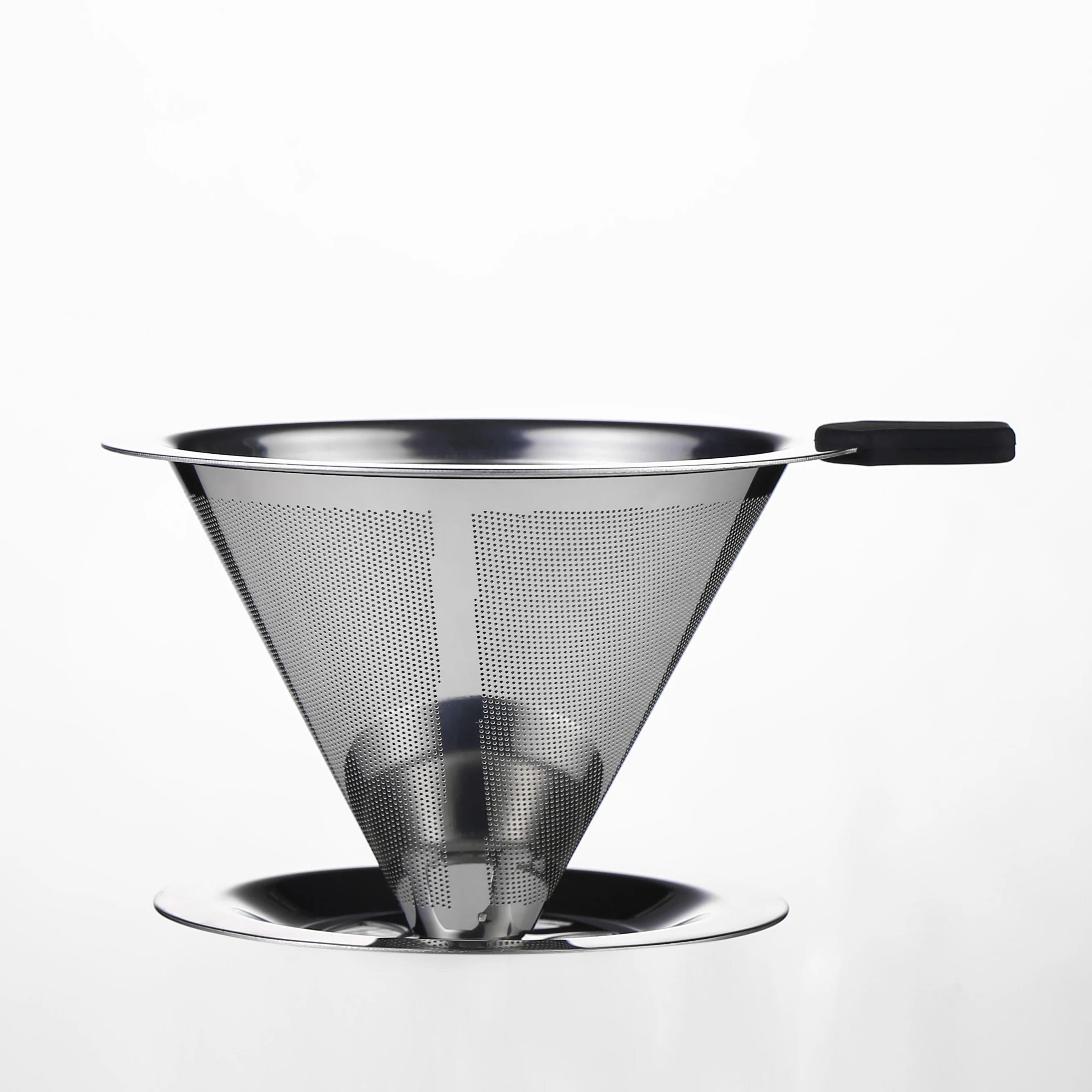 Hot Sale Silver New Design Reusable Drip Filter Stainless Steel Coffee Filter V60 Set Filter coffee maker  With Handle