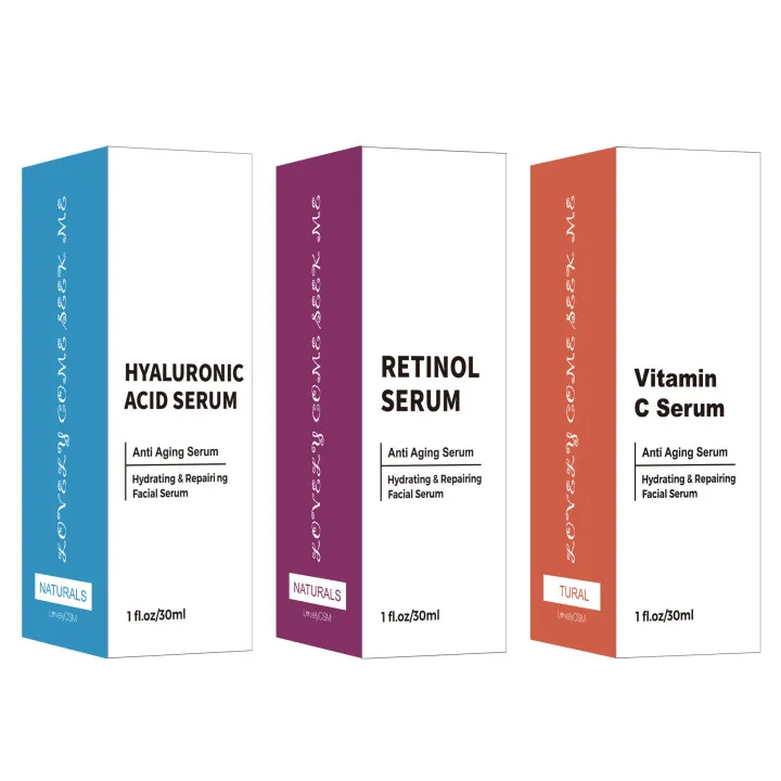Wholesale OEM OBM Vegan Anti Aging Facial Kit 30ml Vitamin E Niacinamide Retinol Hyaluronic Acid Serum Vitamin C Face Serum Set