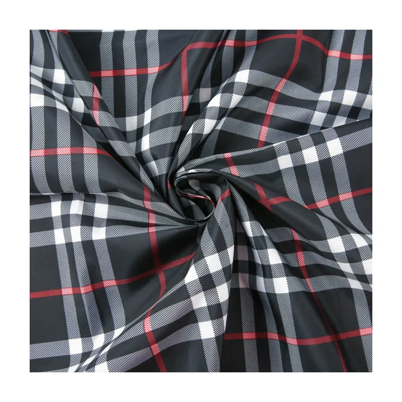 Classic black and red plaid 300t Pongee fabric polyester printed artware cloth luggage clothing lining