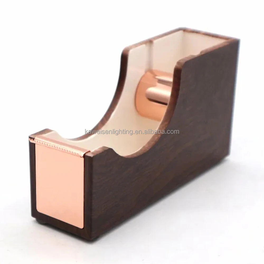 Office Stationary Equipment Desktop accessories Dark Wood Grain Acrylic Tape Dispenser Tape Cutter with Rose Gold Blade