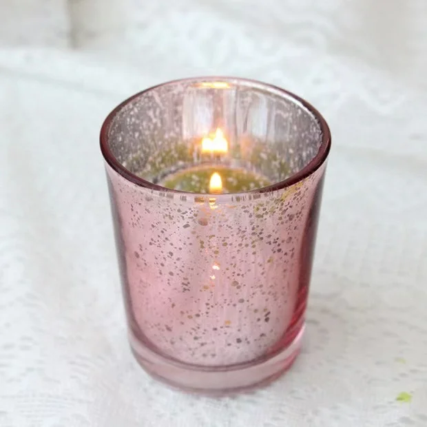 Free Samples Fast Shipment Cheap 4oz Rose Gold Electroplated Glass Candle Holder with Speckled Pattern Supplies Christmas Decor