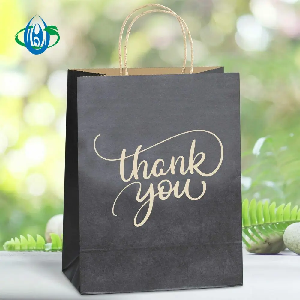 Printed Shopping Kraft Brown Paper Bag with Twist Handle with and Delivery Food Take Out Party and Christmas
