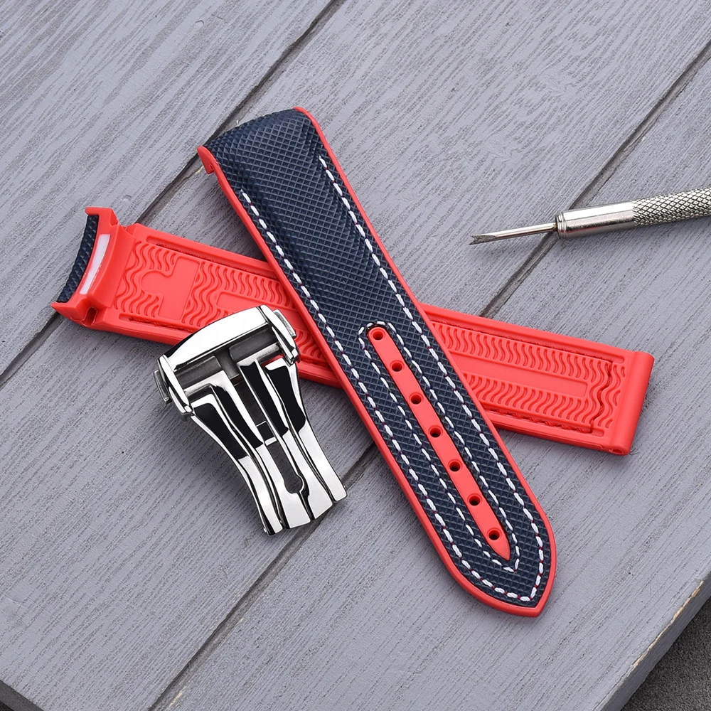 JUELONG 20mm Folding Buckle Diving  Rubber Wrist Band Curved End Watch Strap For Planet Ocean Diver 300