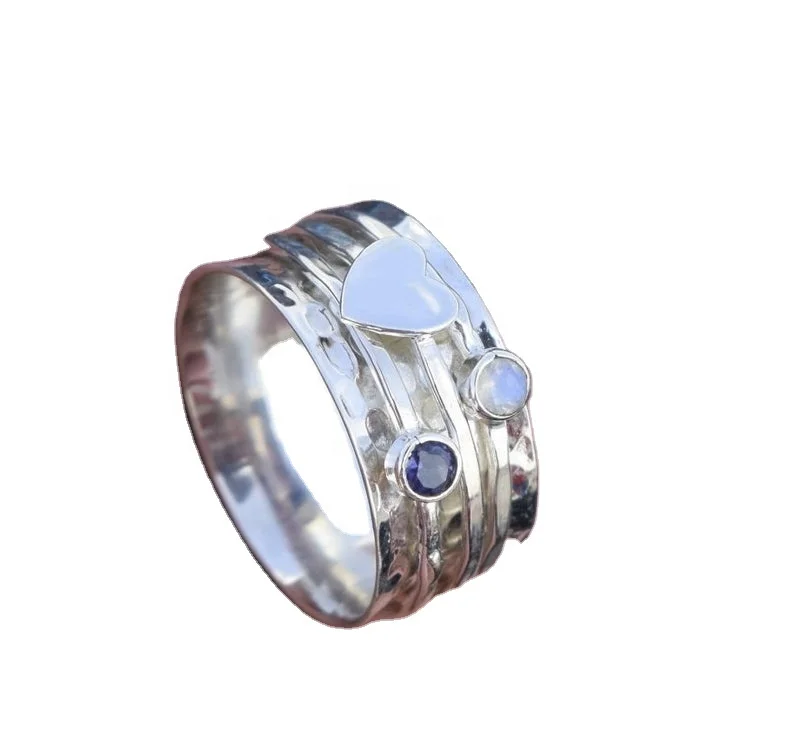 
Женское кольцо-Спиннер из серебра 925 пробы с лунным камнем и аметистом 