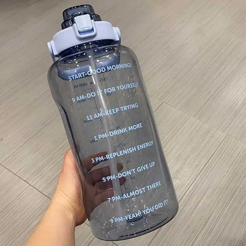 Custom BPA Free 2l Half Gallon Fitness Gym Sports Clear Plastic Motivational Water Bottle with Time Marker and Straw