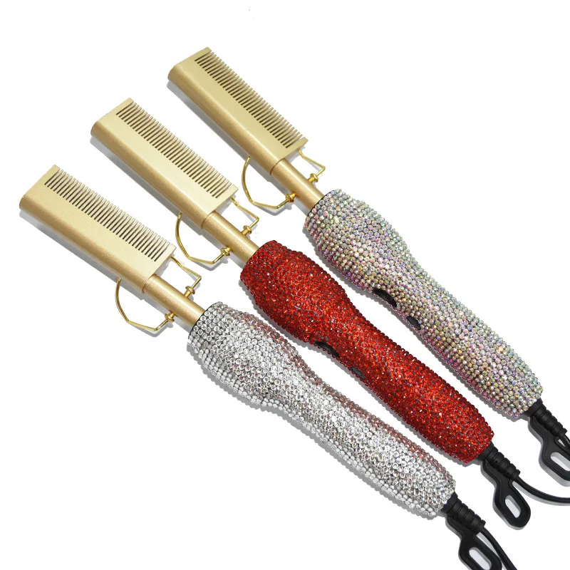 Chinese Factory One Step Red Bling Metal Wedding Wide Tooth Professional Styling Massage Straightener Electric Hot Hair Comb