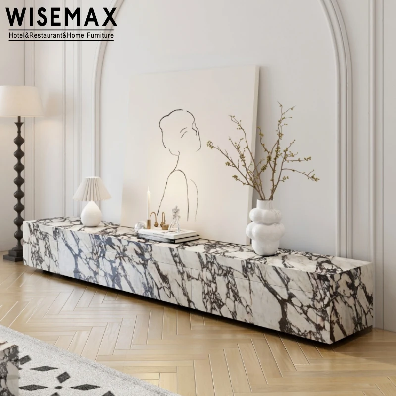 WISEMAX FURNITURE Simple modern luxury retractable bedroom Nordic marble TV cabinet TV stands for living room