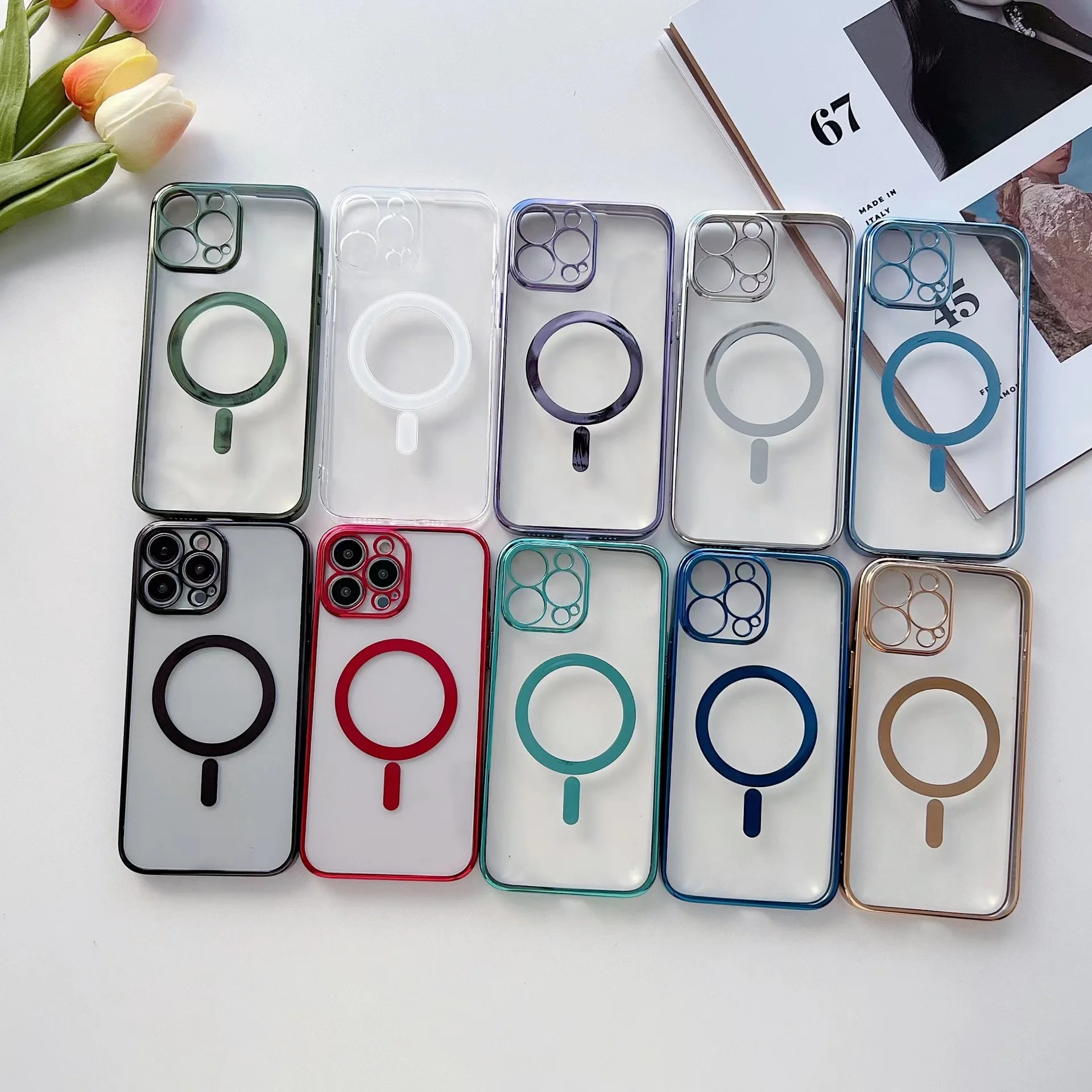 Amazon Hot sell New trending Clear wireless charging phone case tpu magnetic phone case protector for iphone 14 13promax