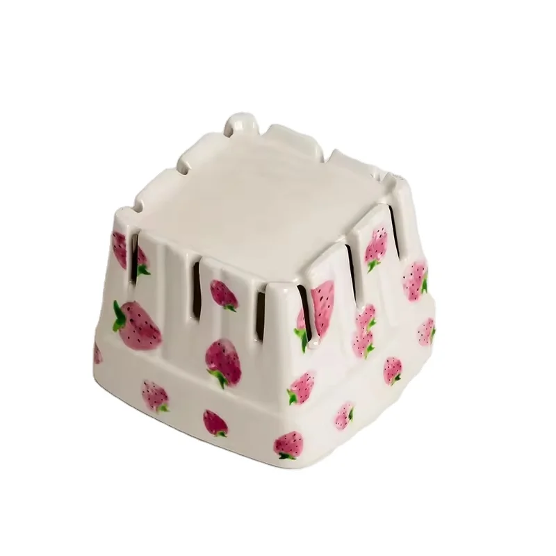 Customized Color Printed Strawberry Design Square Ceramic Berry Basket