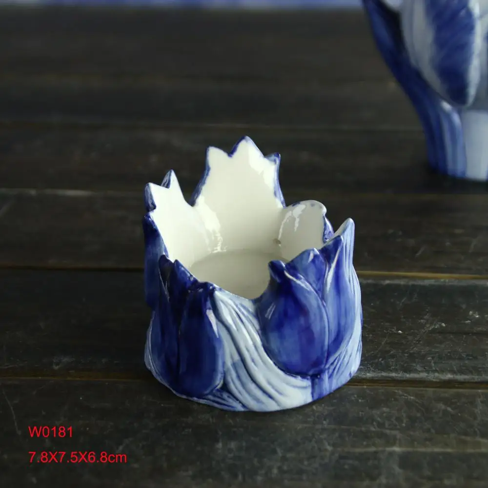 Delft Deco Blue & White Hand Painted Tulip Shaped Candle Holder
