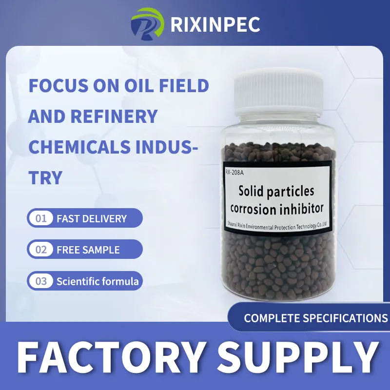 Petroleum solid corrosion inhibitor granules/antirusting agent are used for downhole pipe fittings/tubing corrosion protection