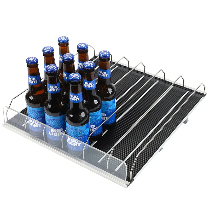 Supermarket Cooler Shelves Glides Roller Track Slide Bottle Shelf Pusher Gravity Feed Shelf Roller Shelving System
