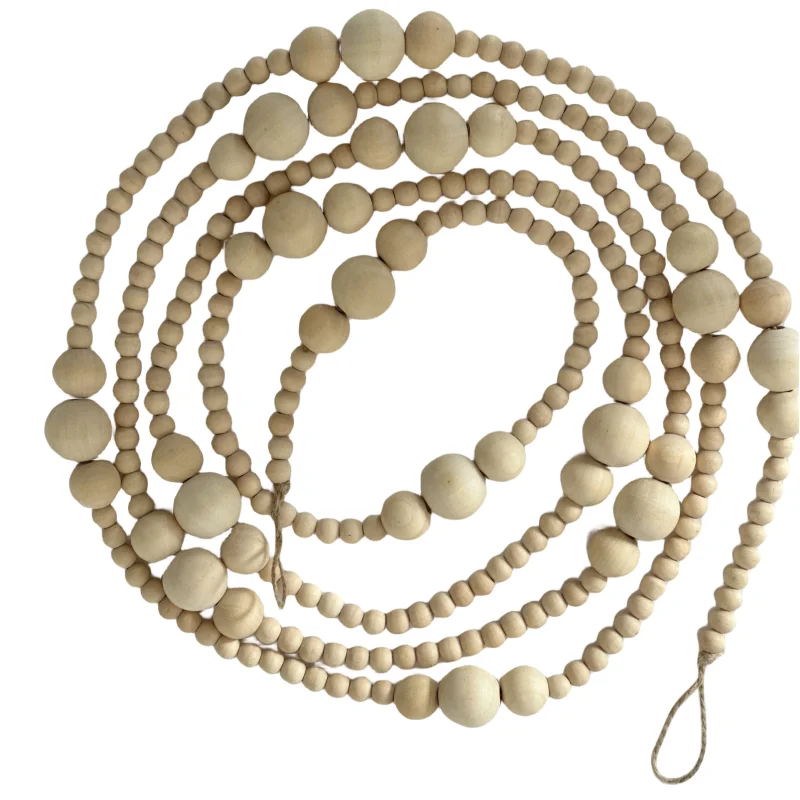 9-Foot Long Vintage Style Wooden Bead Garland Elegant Christmas Tree Decor Shabby Chic Wall Signs Wedding Decor for Everyday Use