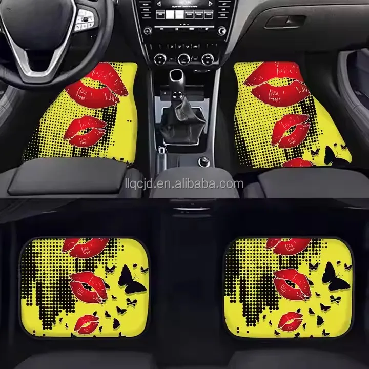 4PCS Luxury Full Set Custom Car Floor Mats Universal Shining Roses & Fire Pattern Print on Leather & Rubber for Toyota BMW Audi
