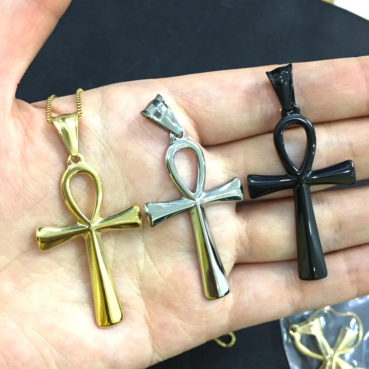 2024 Dainty Fashion Jewelry Christian Fine Gold Plated Stainless Steel  Jewellery Men Ankh Cross Pendant Necklace for Women