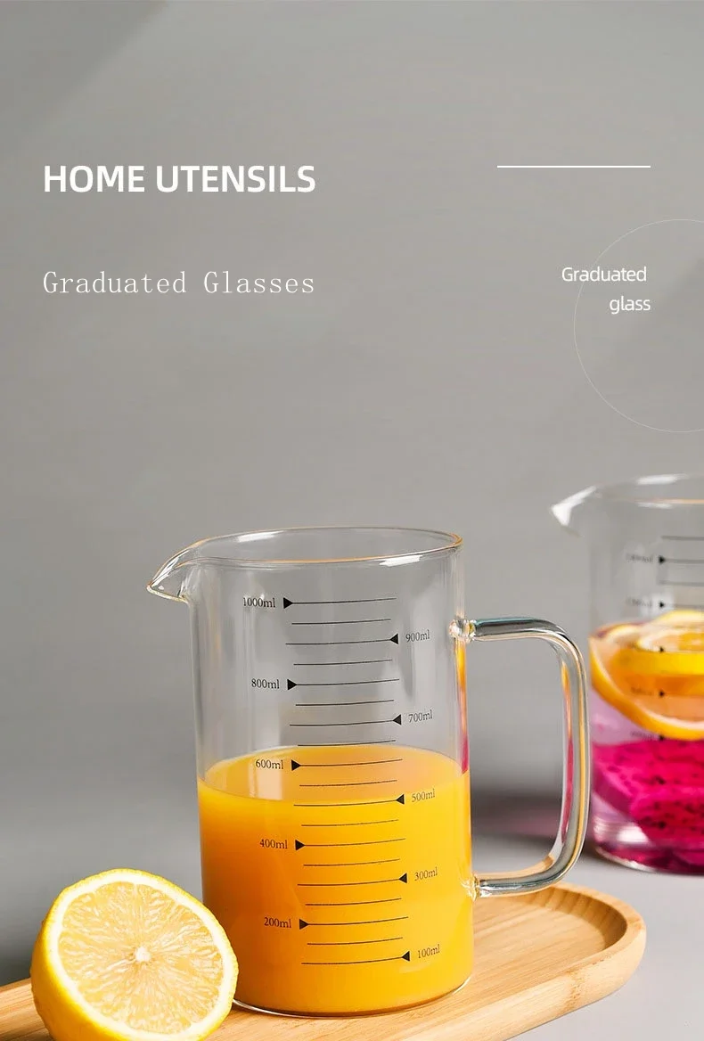 Custom High Quality Borosilicate Glass Cup V Mouth Kitchen Household WIth Handle And Scale Line