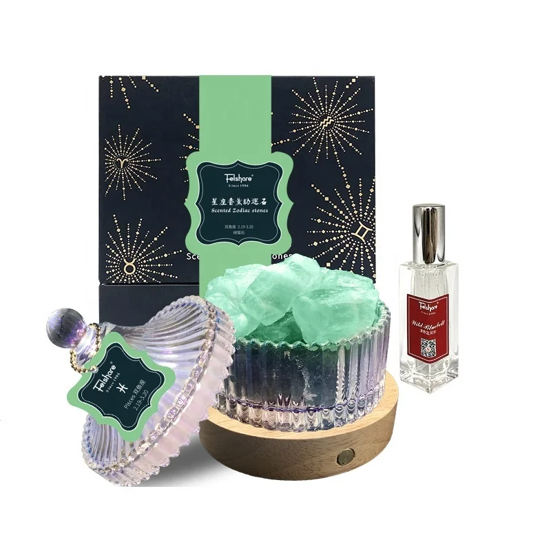 Felshare Premium Quality Reed Crystal Diffuser Scented Ceramic Stone Aroma Essential Oil Diffuser With 7 colors LED Base