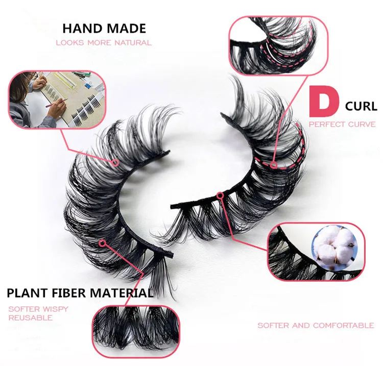 High quality New trend vegan silk plant fiber Lashes 3D faux Mink eyelash Private Label Fast Delivery Russian Strip Eyelashes