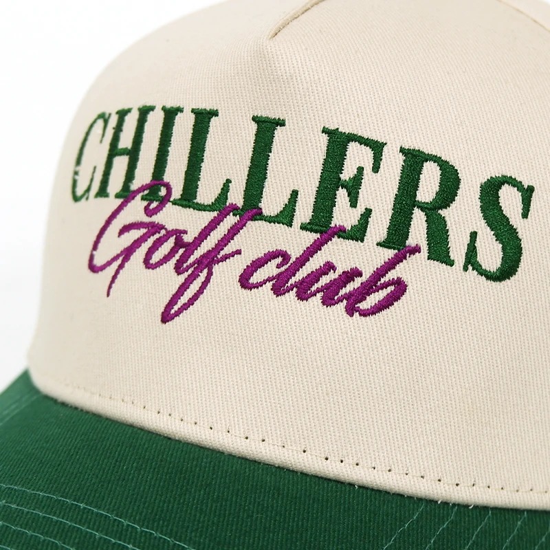 3D Embroidered Letters 5 Panel Mid Profile Baseball Cap Customized Side Back Embroidery Cotton Two Tone Baseball Caps