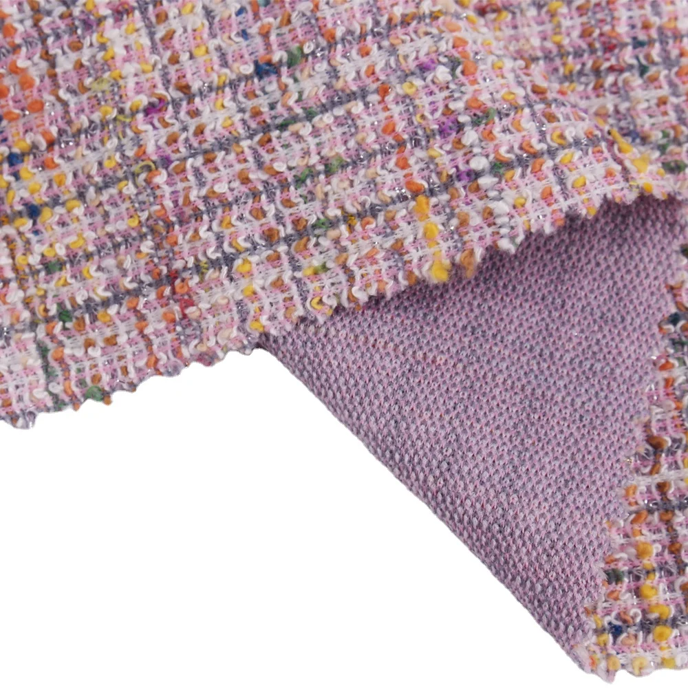 Luxury Brand Latest Fashion Fancy Italy Stretch Yarn Dyed Knit Jacquard Hacci Fabric with Metallic Silver Yarn for Lady Overcoat