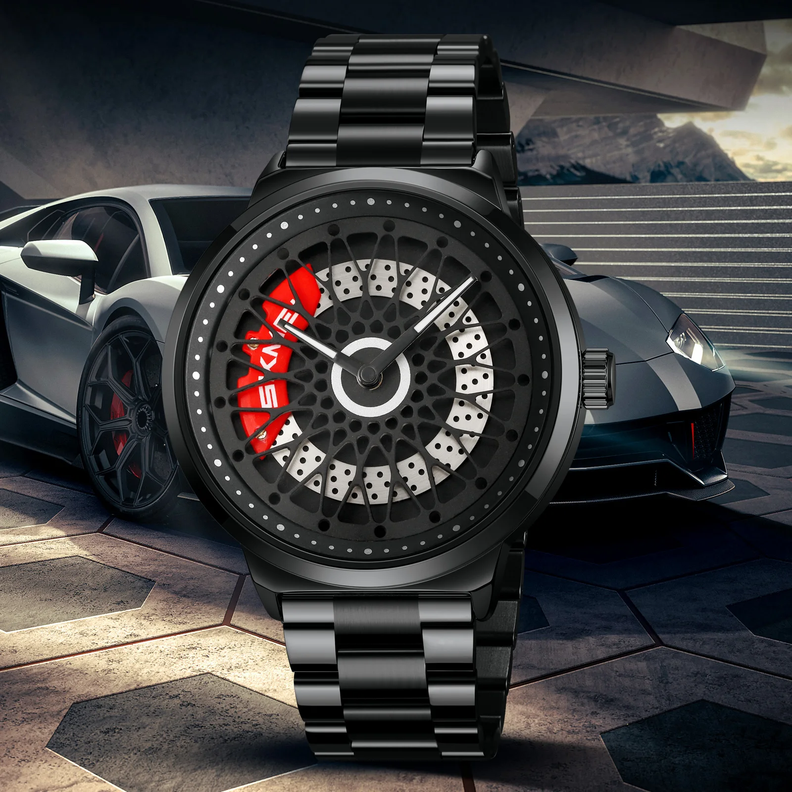 SKMEI 2356 New Rotating Quartz Men Wrist Watch Fashion Watch Stainless Steel Leather Band