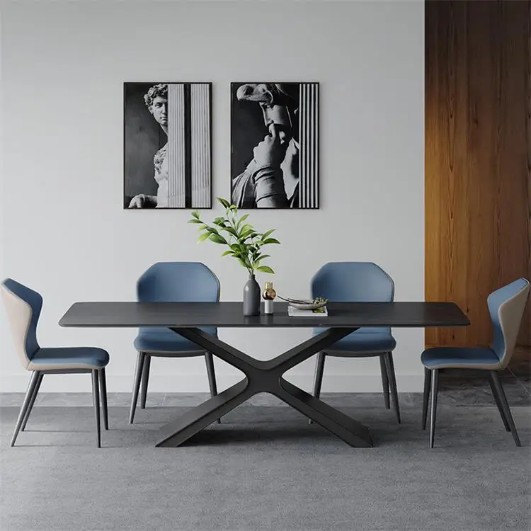 New design dining room furniture carbon steel marble iron stone luxury dining table