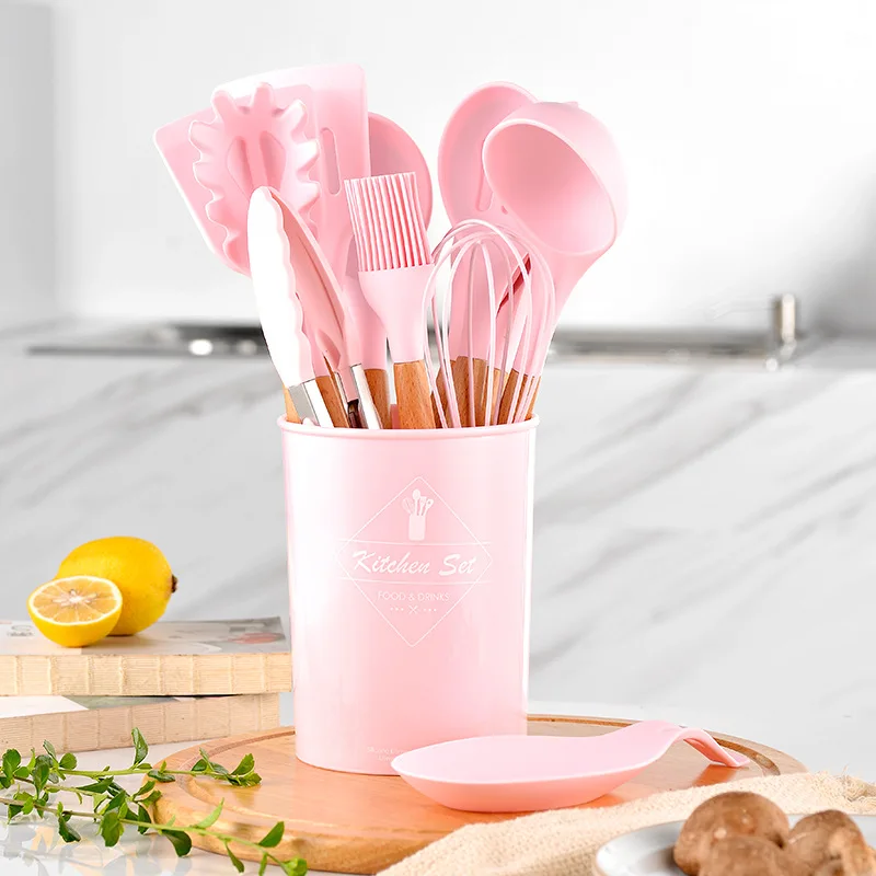 Силиконовая антипригарная кухонная утварь, 11 шт., кухонный инструмент, лопатка, ковш, венчик для яиц, лопатка, ложка, набор кухонных принадлежностей для супа