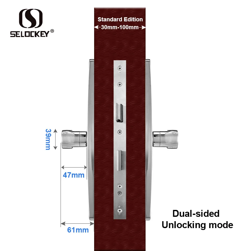 
35A smart aluminum sliding ttlock app wifi keypad fingerprint door handle lock mortise and hook lock 