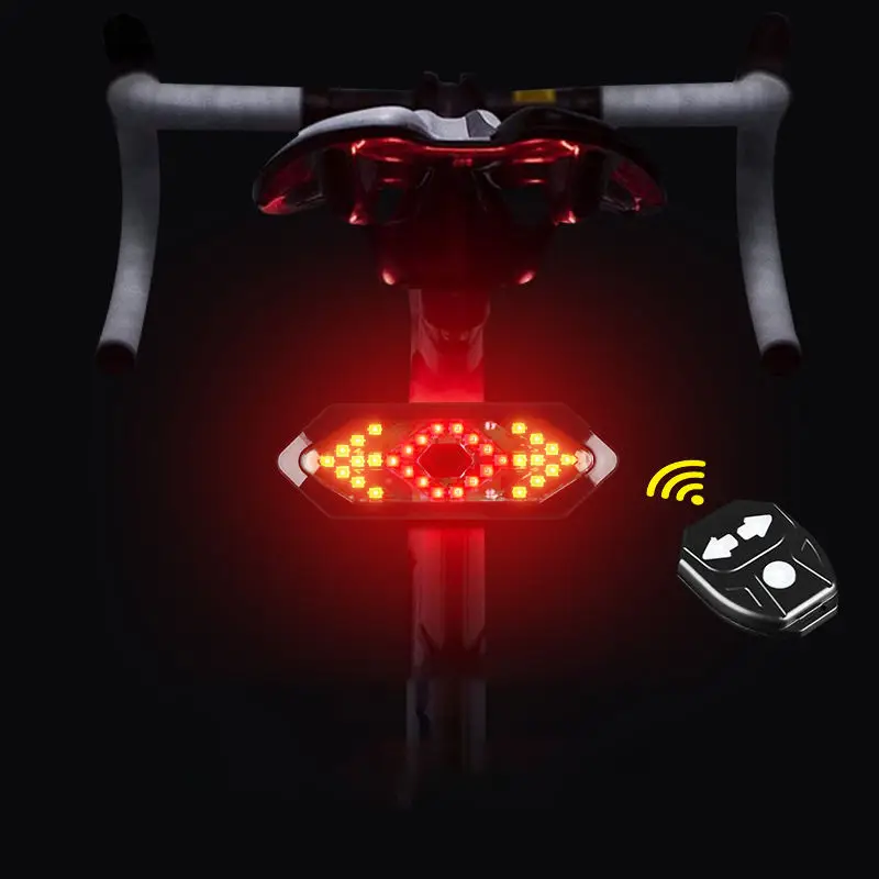 Safety Warning Bike Tail Light with Turn Signal Remote Switch Wireless LED Bike Light Rechargeable Waterproof Bicycle Rear Light