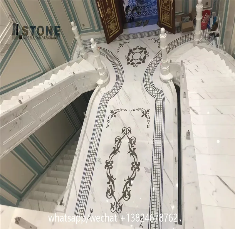 Hotel Lobby flooring marble Luxury Grand Stair Unique onyx Flooring Marble Water jet medallion for floor and stair