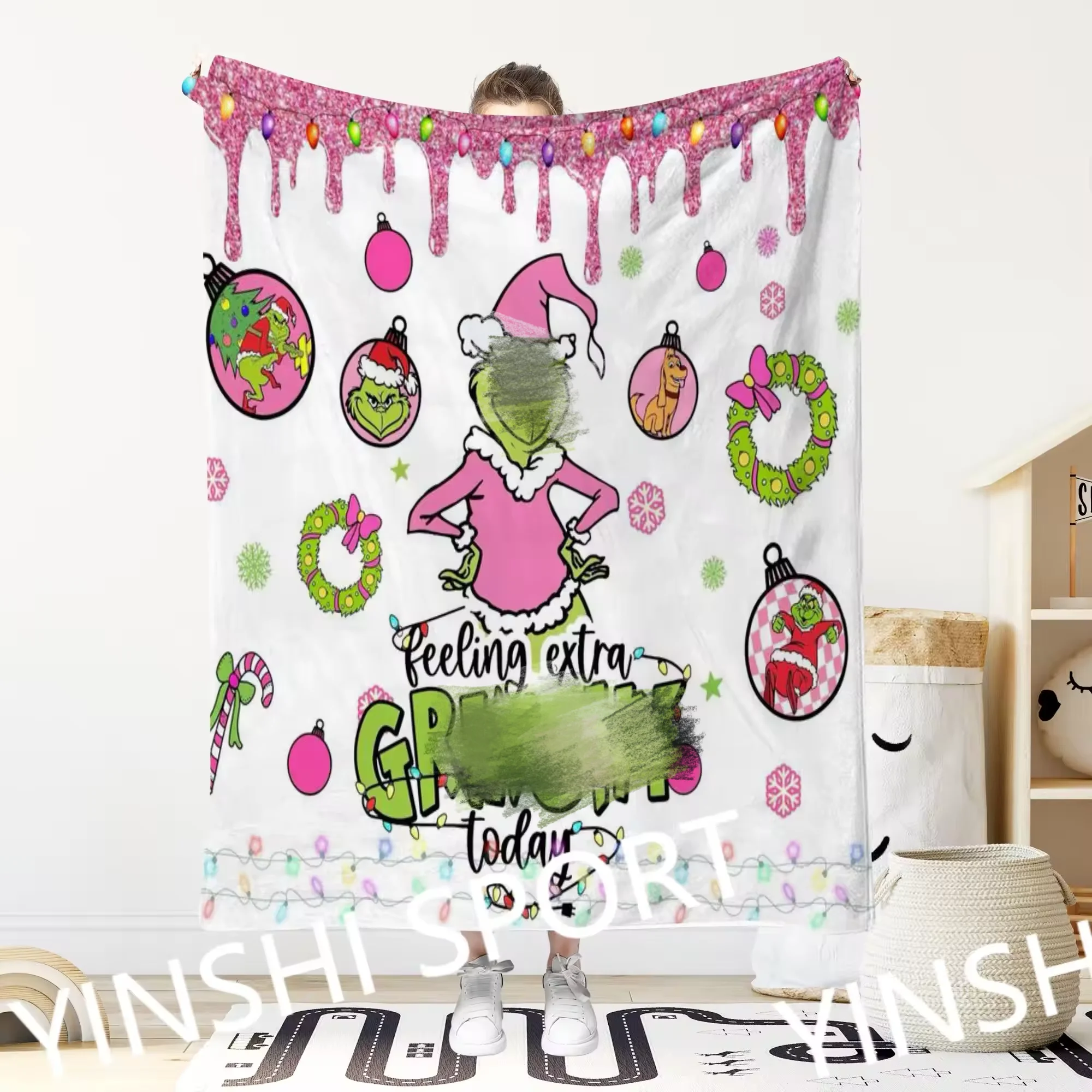 Personalized Grinches Christmas Blanket Custom Name Christmas Throw Blanket 350gsm Fleece Christmas Cake Blanket