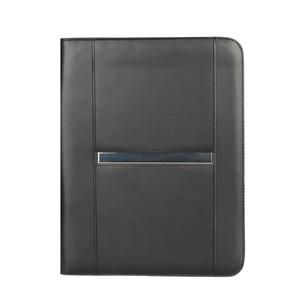 Wholesale Zippered Padfolio Folder With Stainless Steel Logo A4 Conference Organizer With Notepad PU Leather Portfolio Folder