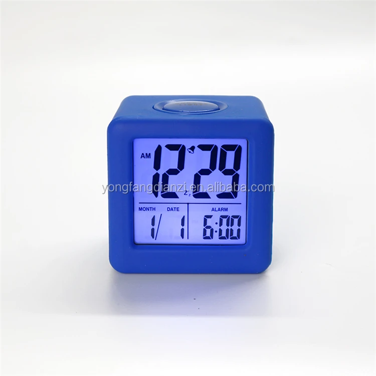 soft cube lcd alarm clock with smart light for Bedroom Kitchen