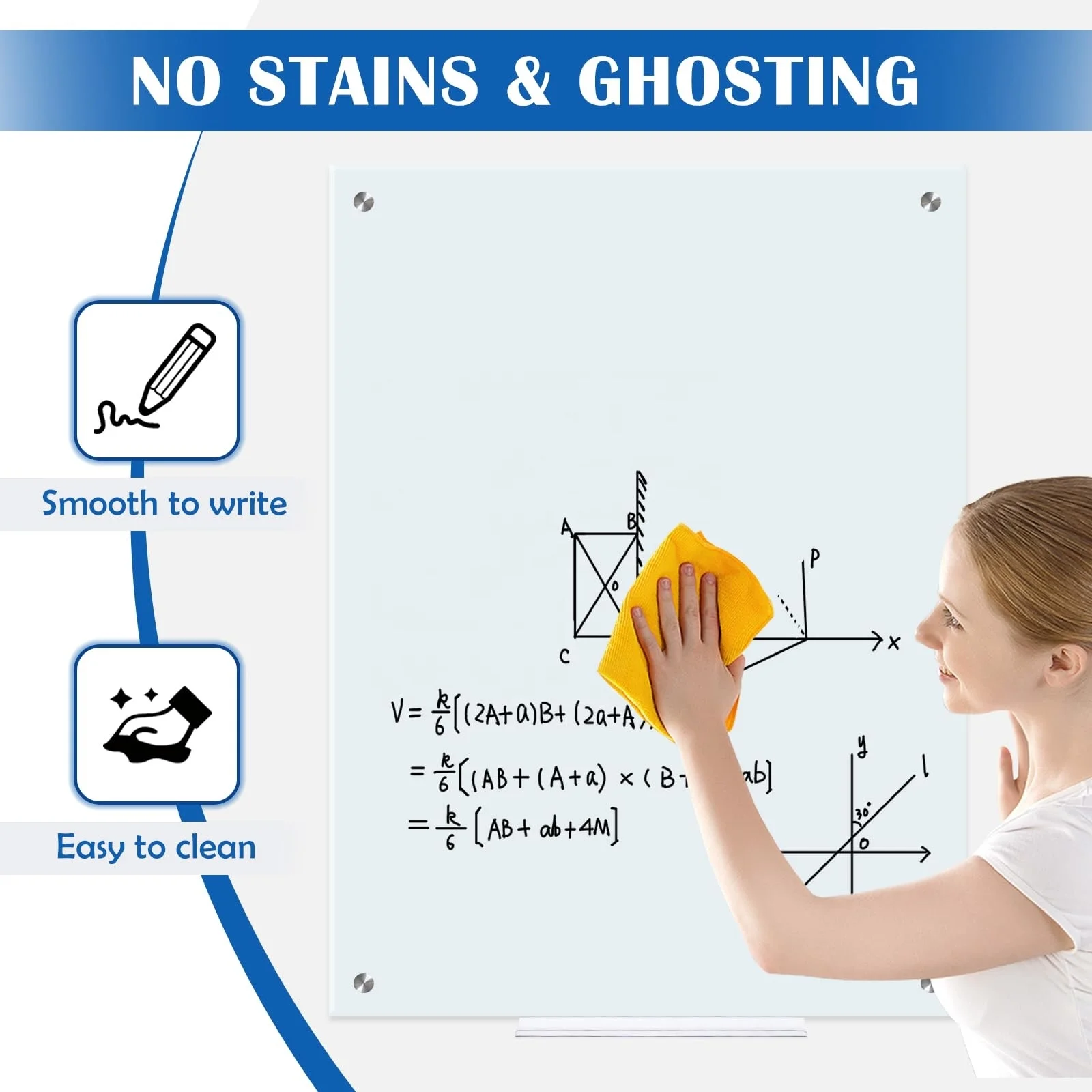 Magnetic Glass Whiteboard, 24 x 18 Inches Glass Dry Erase Board, Wall Mounted Frameless for Office School Home, Normal White