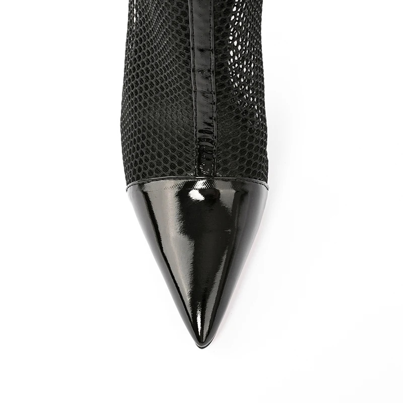 WETKISS Custom Back Zipper Pointed Toe Ankle Boots Stiletto Booties Black Mesh Summer Boots for Women Ladies